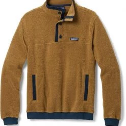 Patagonia Men's Shearling Fleece Button Pullover - Bear Brown & New Navy