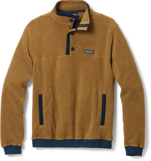 Patagonia Men's Shearling Fleece Button Pullover - Bear Brown & New Navy 3 Patagonia Men's Shearling Fleece Button Pullover - Bear Brown & New Navy