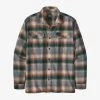 Patagonia Men's Long-Sleeved Organic Cotton Midweight Fjord Flannel Shirt - Northern Lights Plaid: Dark Borealis Green