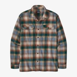 Patagonia Men's Long-Sleeved Organic Cotton Midweight Fjord Flannel Shirt - Northern Lights Plaid: Dark Borealis Green