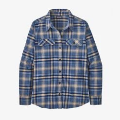 Patagonia Women's Long-Sleeved Organic Cotton Midweight Fjord Flannel Shirt - Ice Fjord: Dolomite Blue