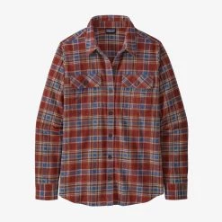 Patagonia Women's Long-Sleeved Organic Cotton Midweight Fjord Flannel Shirt - Ice Fjord: Fox Red