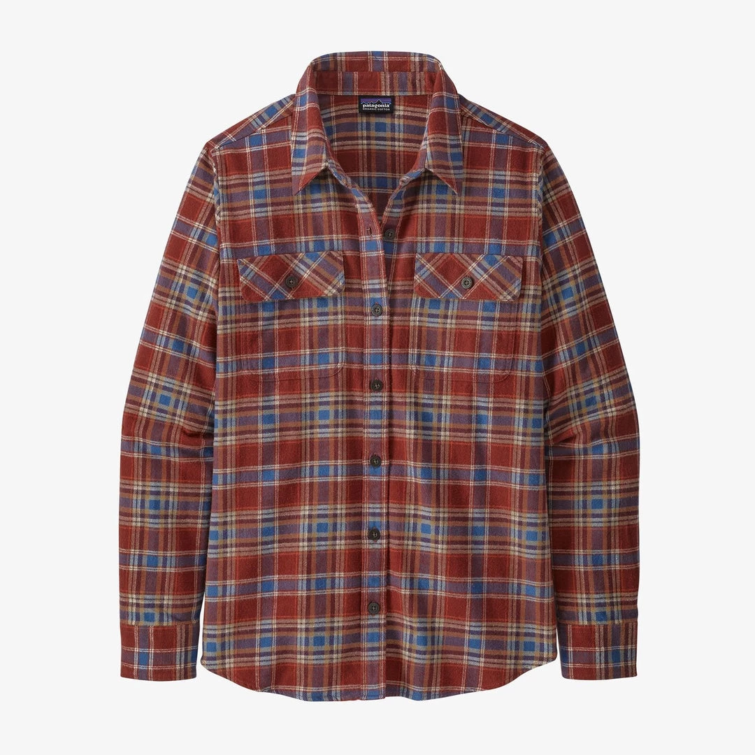 Patagonia Women's Long-Sleeved Organic Cotton Midweight Fjord Flannel Shirt - Ice Fjord: Fox Red 3 Patagonia Women's Long-Sleeved Organic Cotton Midweight Fjord Flannel Shirt - Ice Fjord: Fox Red