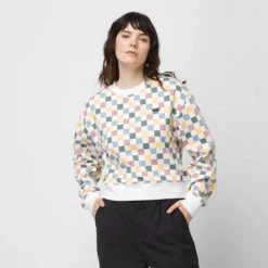 Vans Women's ALL OVER PULLOVER CREW - MARSHMALLOW/ASHLEY BLUE